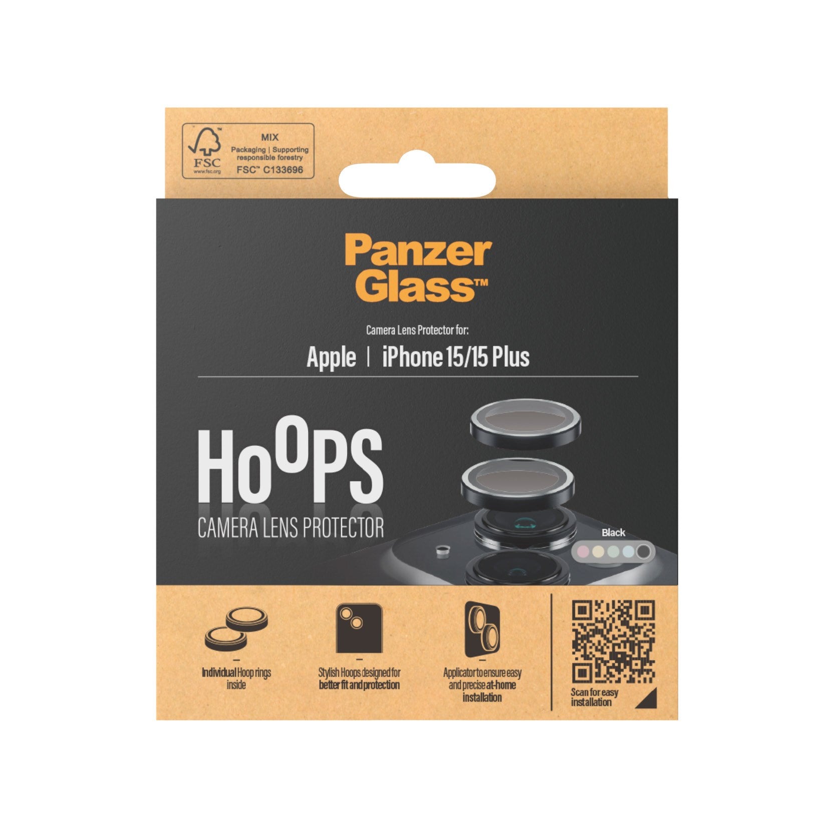 PanzerGlass® Hoops® Schwarz Kameraschutz for iPhone 15 | 15 Plus